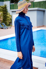 ملابس سباحة محتشمة بوركيني منسوجة باللون الأزرق البحري 1998