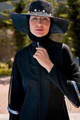 ملابس سباحة محتشمة بوركيني منسوجة باللون الأسود M2032