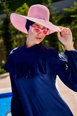 ملابس سباحة محتشمة بوركيني من الليكرا باللون الأزرق البحري M2012