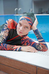 ملابس سباحة محتشمة بوركيني من الليكرا الكاكي M2229