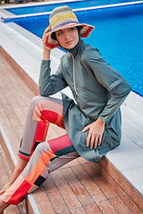 ملابس سباحة محتشمة بوركيني منسوجة باللون الكاكي M2279