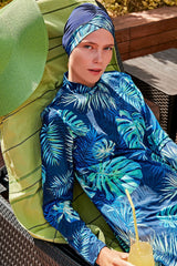 ملابس سباحة محتشمة بوركيني من الليكرا باللون الأزرق البحري M2112