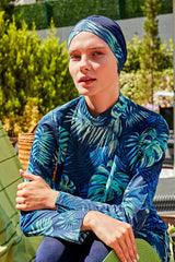 ملابس سباحة محتشمة بوركيني من الليكرا باللون الأزرق البحري M2112