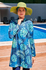 ملابس سباحة محتشمة بوركيني من الليكرا باللون الأزرق البحري M2112