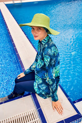 ملابس سباحة محتشمة بوركيني من الليكرا باللون الأزرق البحري M2112