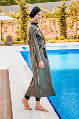 ملابس سباحة محتشمة بوركيني من الليكرا كاكي M2021