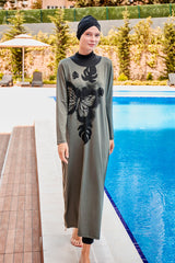 ملابس سباحة محتشمة بوركيني من الليكرا كاكي M2021