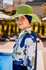 ملابس سباحة محتشمة بوركيني من الليكرا باللون الأزرق البحري 1972