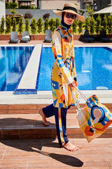 ملابس سباحة محتشمة بوركيني منسوجة باللون الأسود R2313