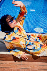 ملابس سباحة محتشمة بوركيني منسوجة باللون الأسود R2313