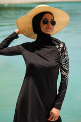 Black 4 Piece Tie-Detail Burkini Set – Full Coverage Modest Swimwear M2225