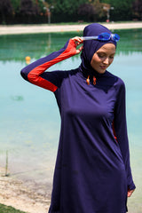 Navy Full Coverage Modest Swimwear Set – 3 Piece Performance Burkini M2231