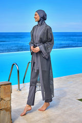 Charcoal Full Length Modest Mesh Kimono – Marina P2501-5