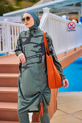 Khaki Full Coverage Modest Swimwear Burkini Set M2516