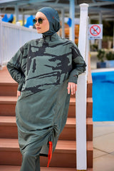 Khaki Full Coverage Modest Swimwear Burkini Set M2516