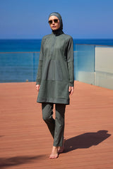 Khaki Full Coverage Tulle Detail Modest Swimwear Burkini Set M2534-3