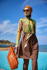 Brown Full Coverage Modest Swimwear Burkini Set M2530-1