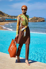 Brown Full Coverage Modest Swimwear Burkini Set M2530-1