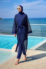 Navy Full Length Modest Mesh Kimono – Lightweight Islamic Swim Cover P2501-2