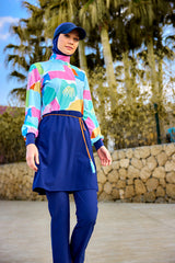 Navy Blue Full Coverage Islamic Swimwear Burkini Set M2511