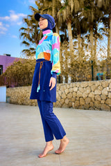 Navy Blue Full Coverage Islamic Swimwear Burkini Set M2511