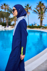Navy Full Coverage Modest Swimsuit – Burkini with Adjustable Fit M2527-3