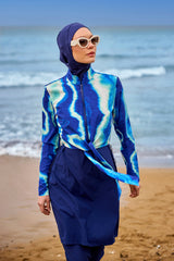 Navy Full Coverage Modest Swimwear Burkini Set M2530-2