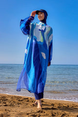 Marina Blue Patterned Silk-Touch Pareo - P2507