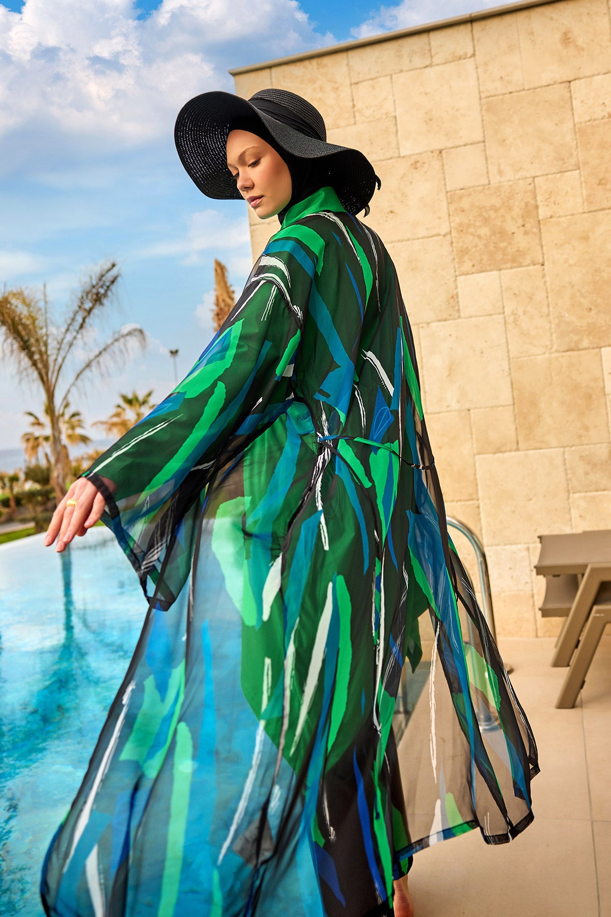 Silky Modest Full Coverage Kimono – Lightweight Elegant Swim Cover P2503-1