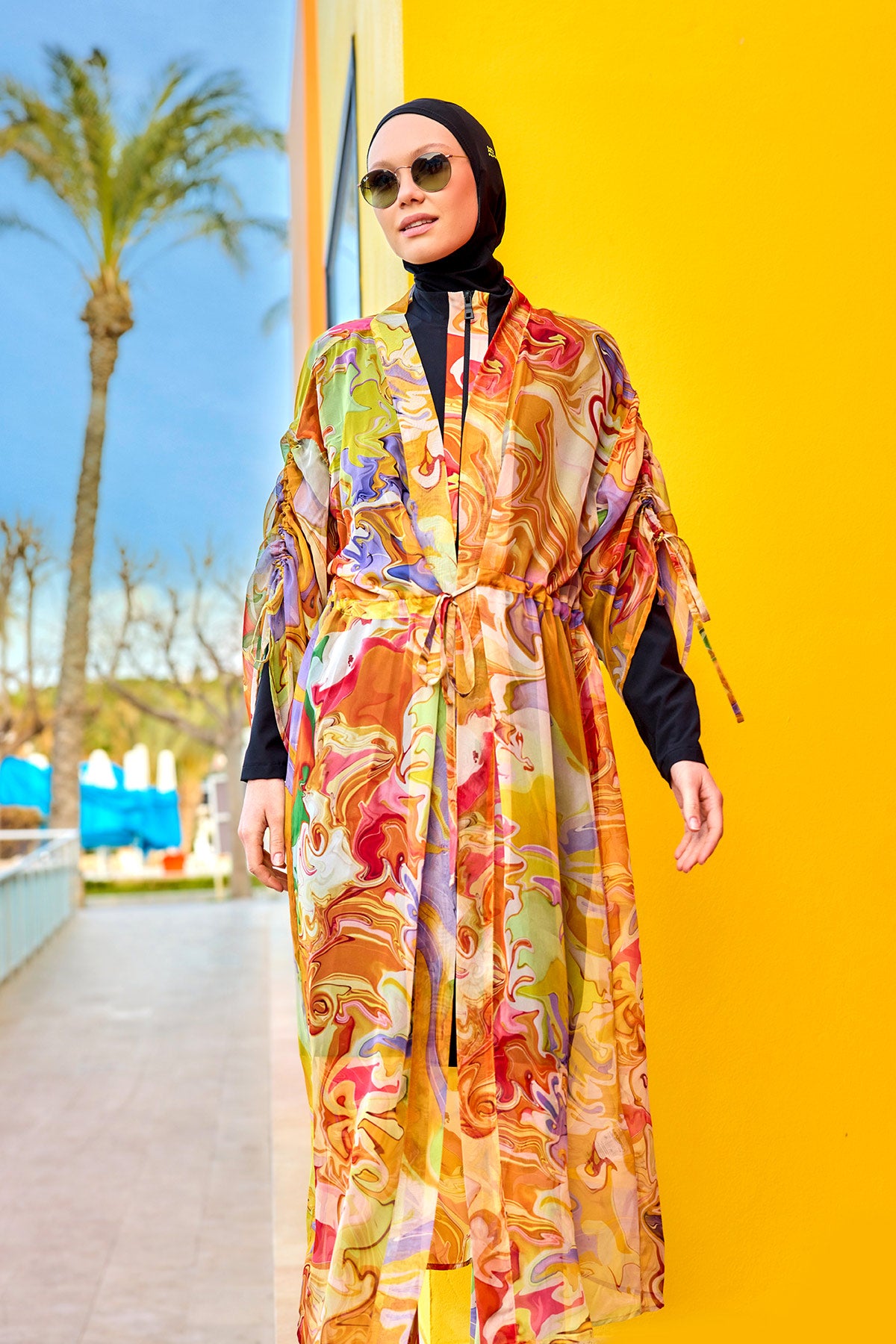 Silky Modest Full Coverage Kimono – Lightweight Elegant Beach Cover P2512