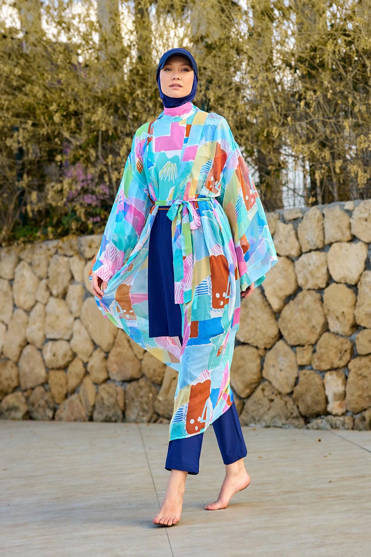 Silky Modest Full Coverage Kimono – Lightweight Elegant Beach Cover P2506