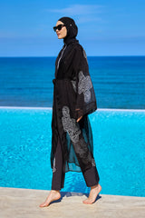 Marina Black & White Damask Chiffon Kimono - P2515