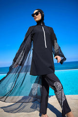 Marina Black & White Damask Chiffon Kimono - P2515