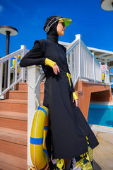 Marina Black Full Coverage Islamic Swimwear Burkini Set M2501-1