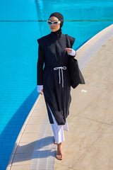 Black Full Coverage Islamic Swimwear Burkini Set M2501-2