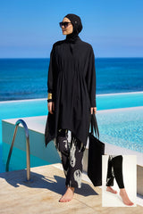 Black Asymmetric Cut Premium Full Coverage Swimwear Set M2503-3