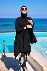 Black Asymmetric Cut Premium Full Coverage Swimwear Set M2503-3