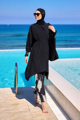 Black Asymmetric Cut Premium Full Coverage Swimwear Set M2503-3