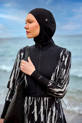 طقم بوركيني سباحة كامل التغطية باللون الأسود M2504