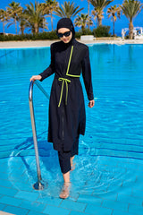 طقم بوركيني سباحة محتشم بتغطية كاملة باللون الأسود M2506-1