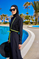 طقم بوركيني سباحة محتشم بتغطية كاملة باللون الأسود M2506-1