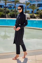 Black Full Coverage Modest Swimwear Burkini Set M2507-1