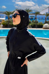 Black Full Coverage Modest Swimwear Burkini Set M2507-1