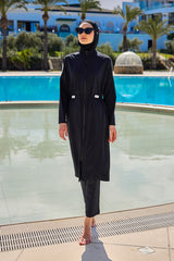 Black Full Coverage Modest Swimwear Burkini Set M2507-1