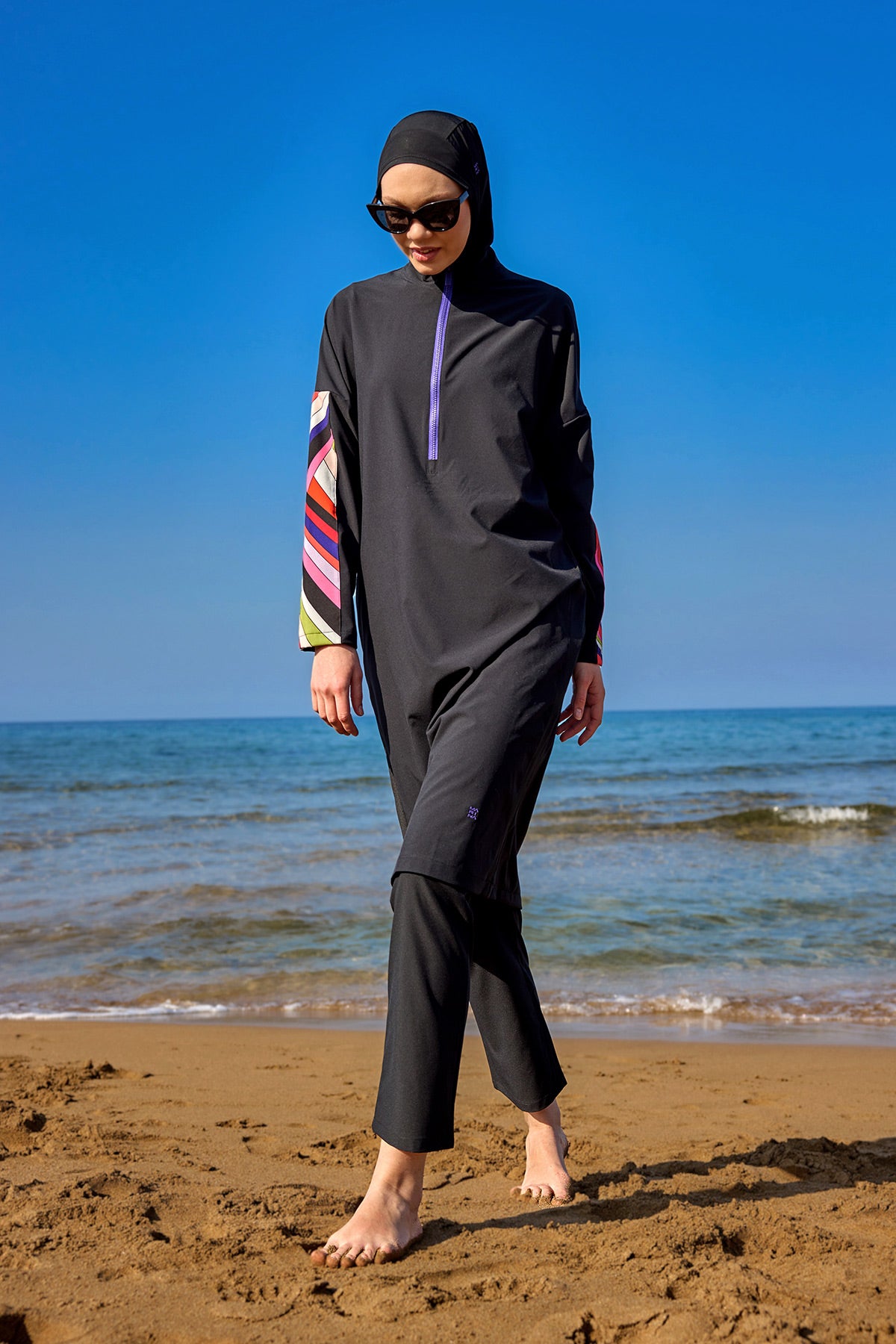 Black Full Coverage Swimwear Burkini Set M2510
