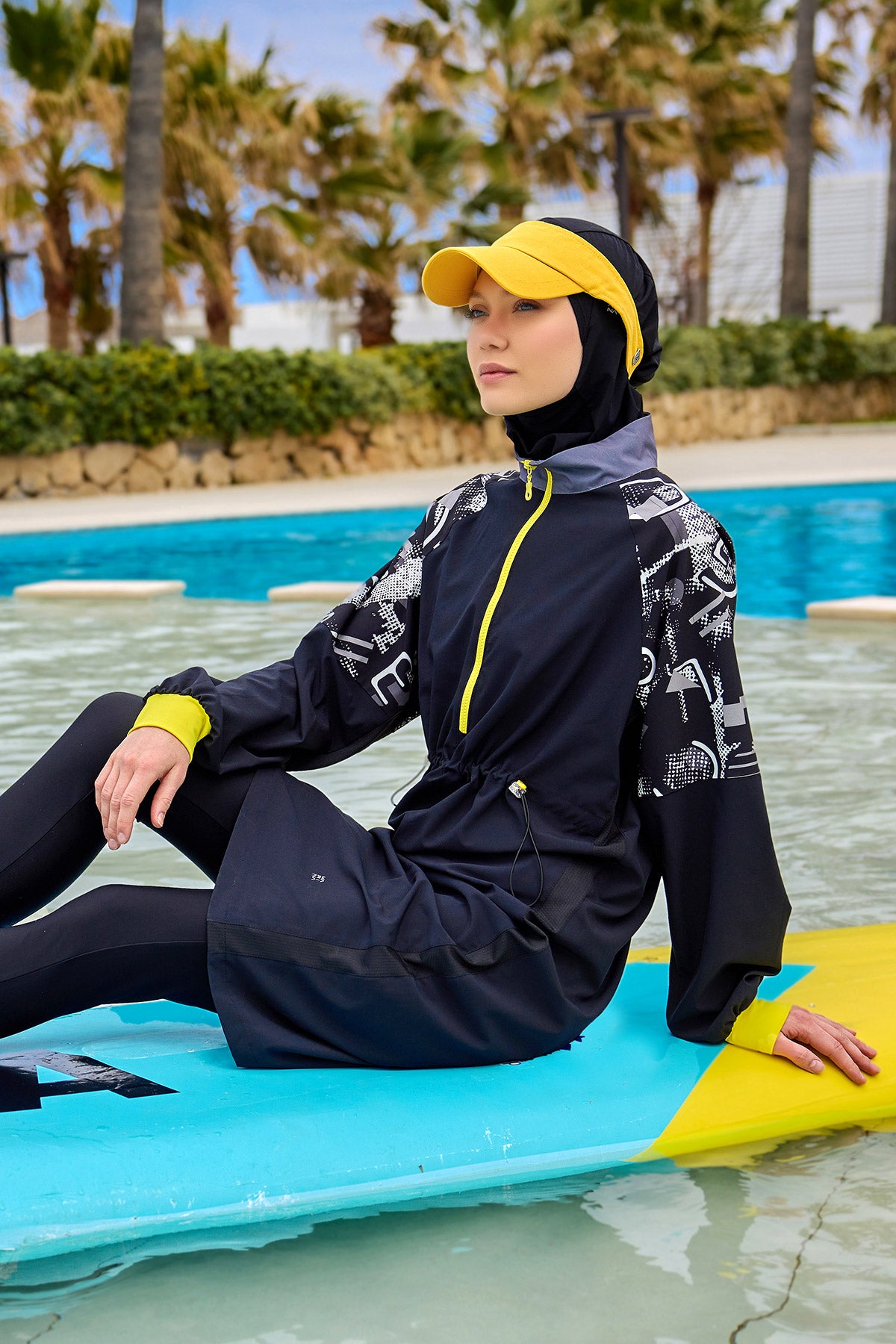 Black Full Coverage Modest Burkini with Sleeve Detail M2512