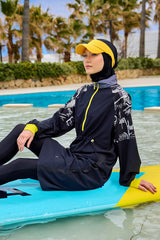 Black Full Coverage Modest Burkini with Sleeve Detail M2512