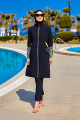 Black Full Coverage Modest Swimwear with Mesh Pocket – M2522