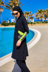Black Full Coverage Modest Swimwear with Mesh Pocket – M2522