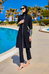 Black Full Coverage Modest Swimwear with Mesh Pocket – M2522